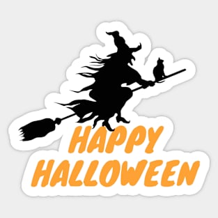 Happy Halloween Witch On Broom Sticker